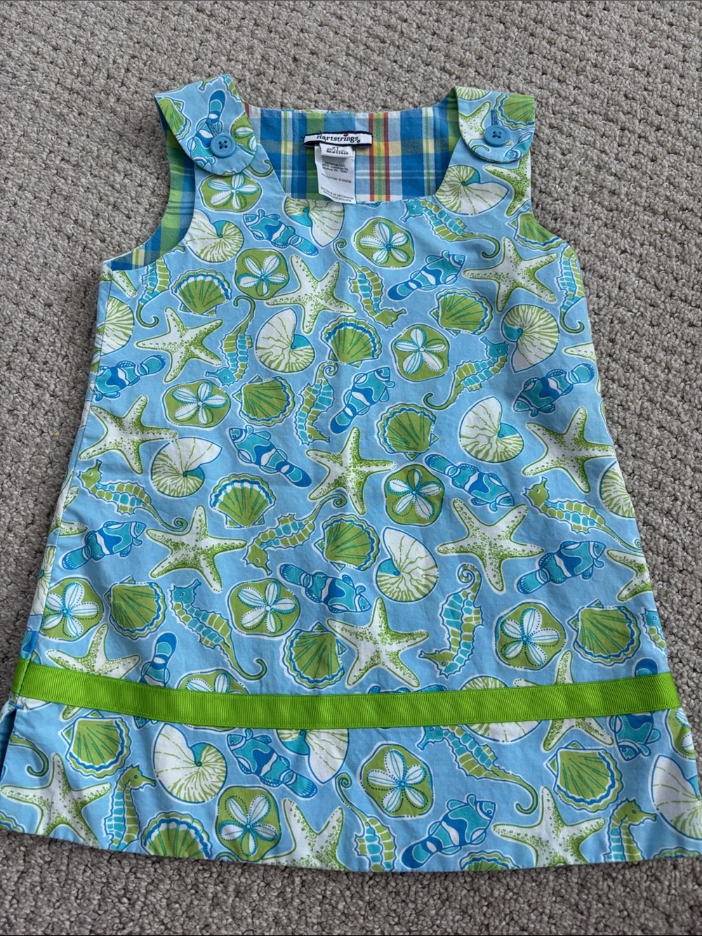 Hartstrings Light Blue & Lime Green Seashell Tank Dress